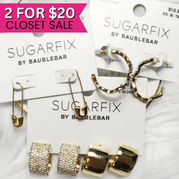 Baublebar Earrings Set 4 Pairs of Gold Hoops Hammered Huggies Retro Safety Pin - Picture 1 of 10